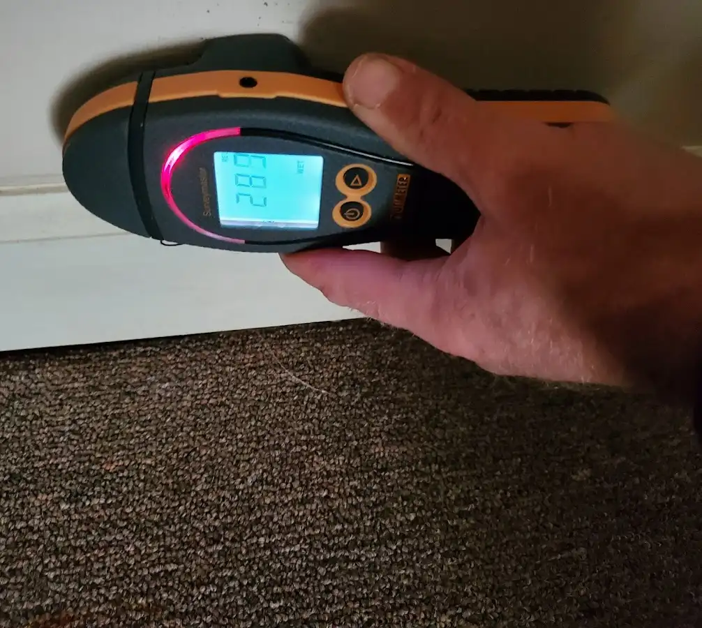Moisture detection at baseboard during Burst Pipe Cleanup in Sturtevant